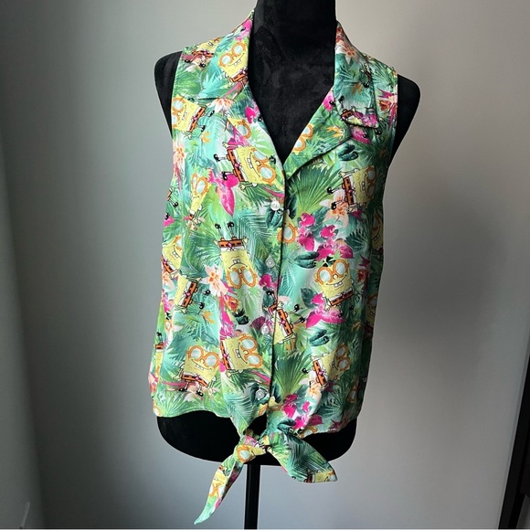SpongeBob SquarePants Hawaiian Collared Tie-front Tank Top - Picture 1 of 10